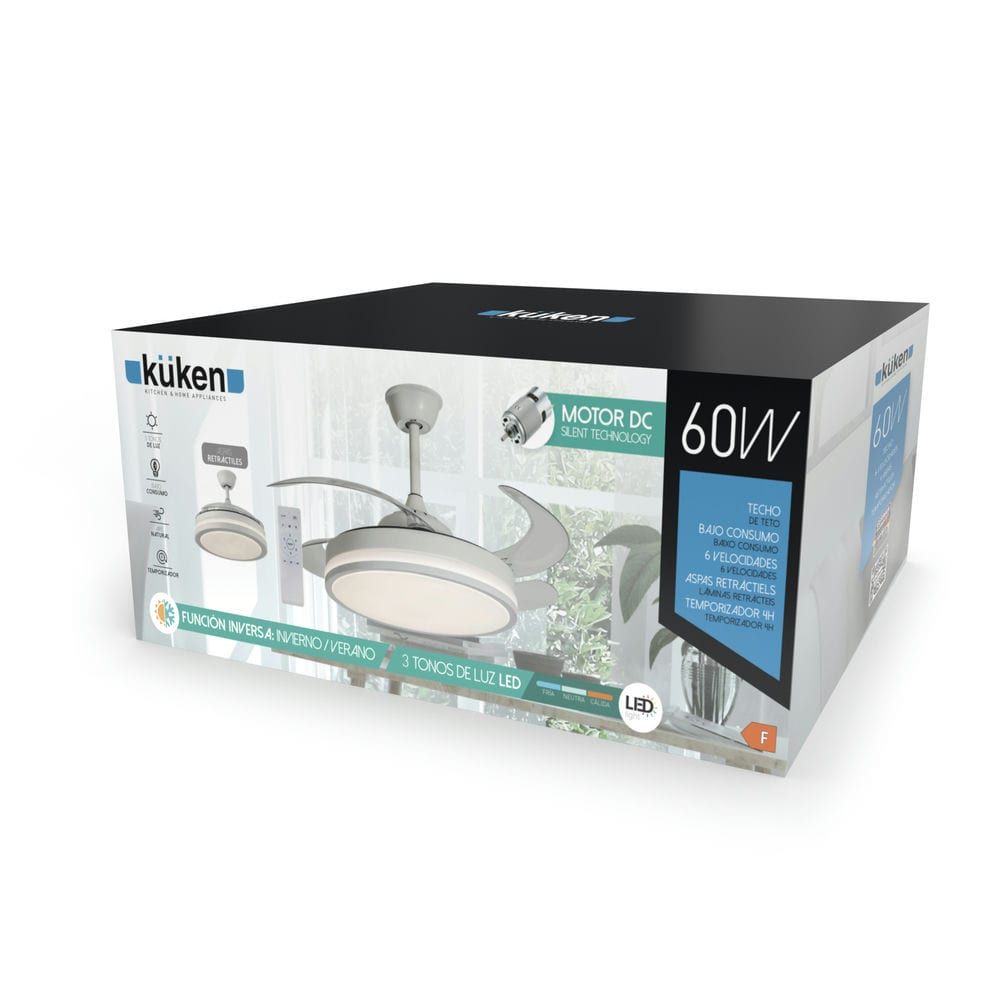 Ventilador de Techo DC con Luz LED y Aspas Retráctiles
