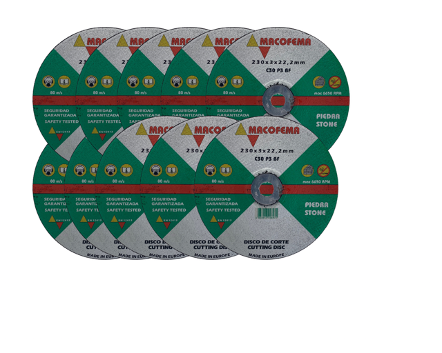 Pack 10 Discos de Corte para Piedra 230x3x22 mm C30/P3/BF