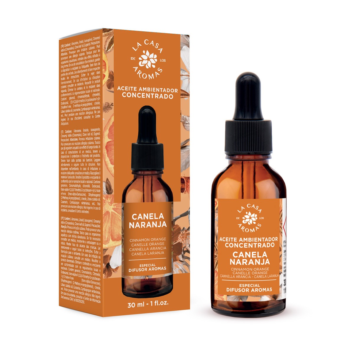 Aceite Aromático Concentrado para Difusor 30ml, aroma Canela Naranja, La Casa de los Aromas