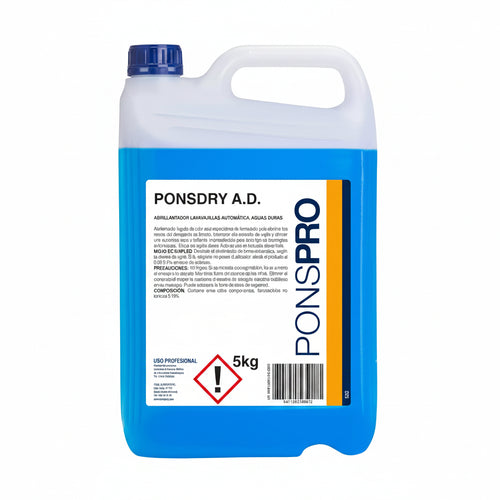 Abrillantador Lavavajillas Máquina Profesional Ponsdry 5 kg, garrafón azul para aguas duras